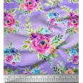 thumbnail image 1 of Soimoi Purple Viscose Chiffon Fabric Leaves & Pink Floral Watercolor Printed Fabric 1 Yard 42 Inch Wide, 1 of 1