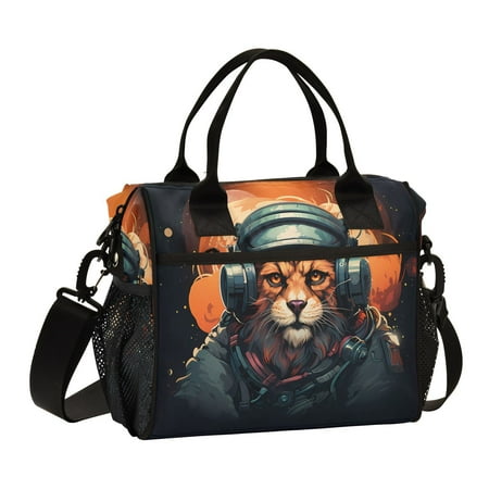 Lion Hoodie Earphones Cooler Bag Lunch Bag Soft Cooler Cooling Tote Insulated Lunch Box for Adult Men Women
