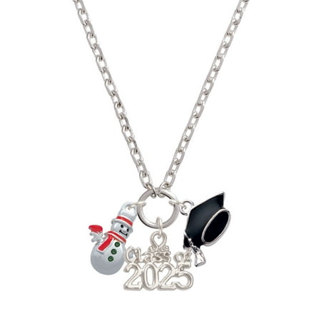 Delight Jewelry Silver-tone Snowman with Red Scarf - Silver-tone Class of 2025 Graduation Zoey Necklace, 28"