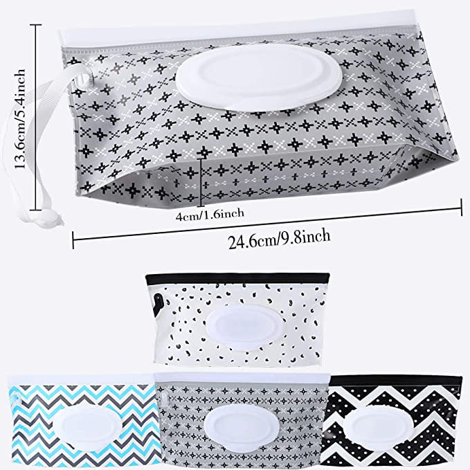 Eco Friendly & Lightweight Handy Travel Wipes Holder Case Reusable & Refillable Baby Wipes Bag Portable Wet Wipe Pouch Dispenser 6 Pack 