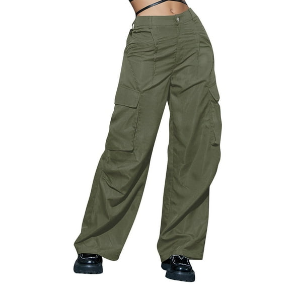 Sngxgn Cargo Pants Women Adjustable Elastic Waist Cargo Straight Leg Loose Baggy Wide Leg Trousers pants for women(AG,XL)
