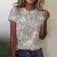 thumbnail image 2 of Womens Tops Short Sleeve Sequin Print Fashionable Round Neck Casual T Shirt Polyester Spandex 1Pc 2Xl Shirts for Women, 2 of 4