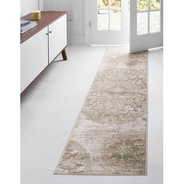Rugs.com Monte Carlo Collection Rug – 2' x 13' Runner Beige Medium Rug Perfect For Living Rooms, Large Dining Rooms, Open Floorplans