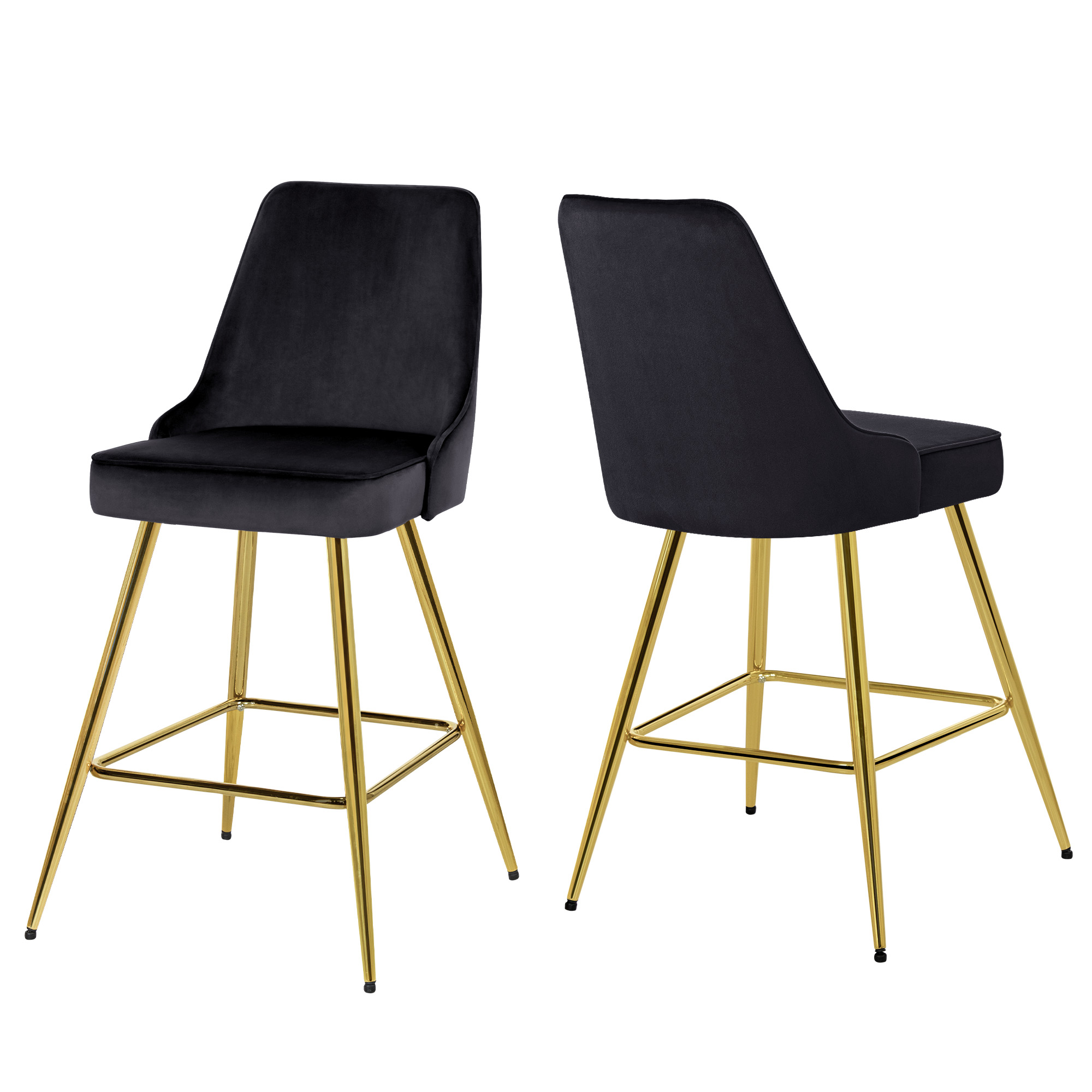 Kithkasa 26 inch Counter Stools, Full Back Velvet, Gold Legged, Set of