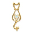 thumbnail image 4 of Auriga Fine Jewelry 14K Yellow Gold Created Opal and Diamond Cat Pendant for Women (L-32.6mm, W-10.3mm), 4 of 5