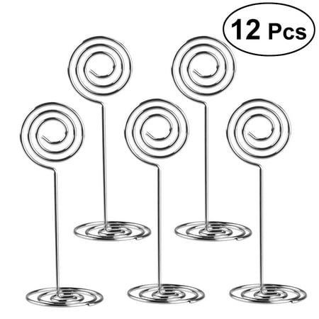 

12pcs Photo Holder Stands Table Number Holders Place Paper Menu Clips for Wedding (Silver)