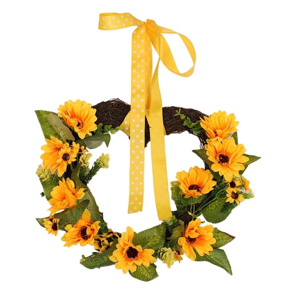 NUOLUX Summer Sunflowers Wreath Door Wreaths for Spring Multi Wood Bamboo Decoration 1Pack for Porch and Wall