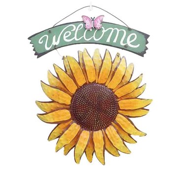 Panneaux de Bienvenue de Jardin en Métal Tournesol Décoratif Peint à la Main pour Porte d'Entrée