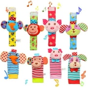 Haperlare Cartoon Animal Wrist Rattle Foot Finder 0-6 Months Baby Developmental Learning Toys, Pack of 8