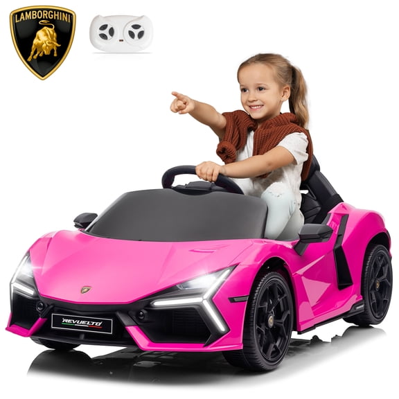 Winado 12V Ride on Car, Licensed Lamborghini Revuelto Electric Car with Remote Control, Music, LED Lights, Ride on Toys for Kids Ages 3-6 Boy Girls Gift, Rose Red