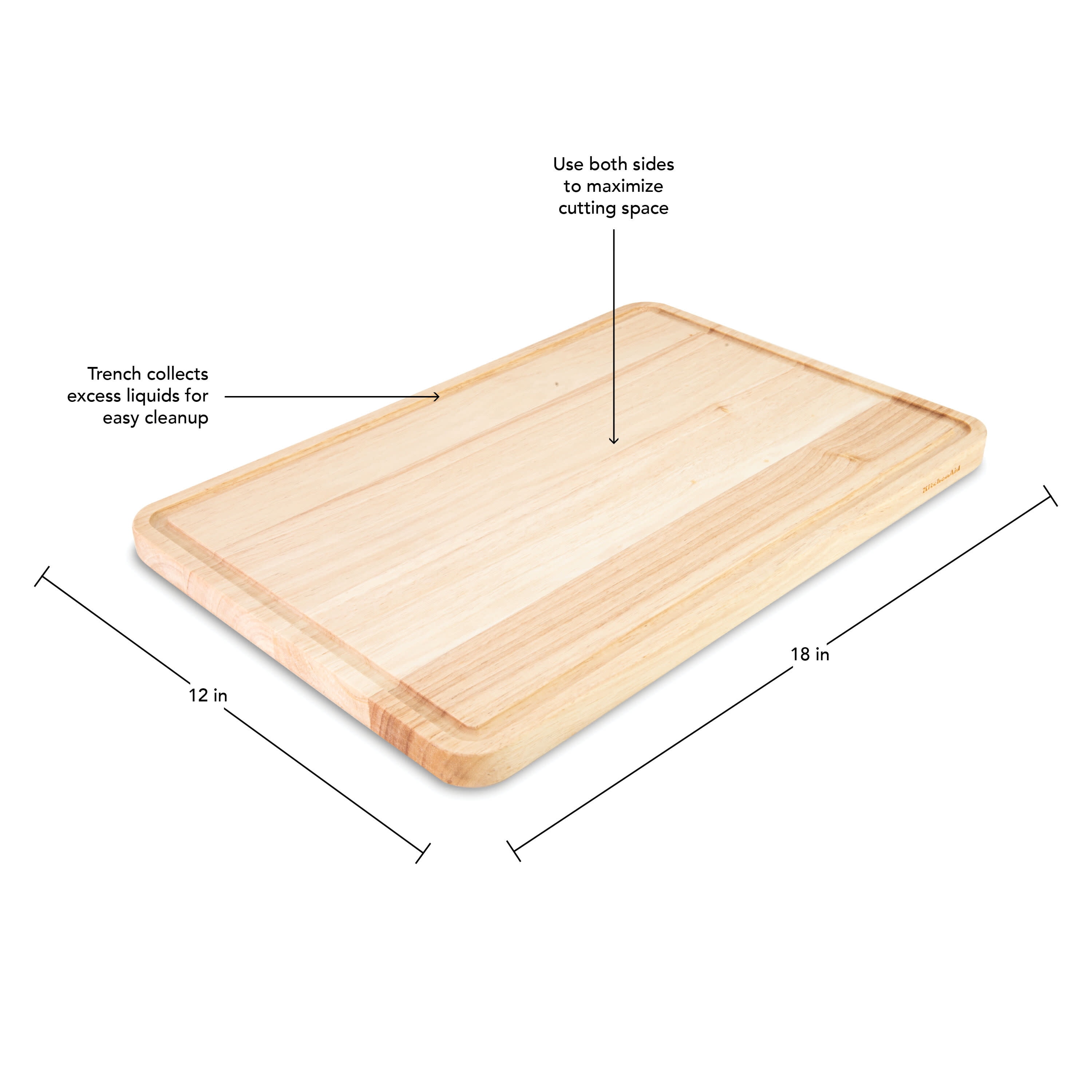 KitchenAid Classic Rubberwood Kitchen Cutting Board, 12-inch x 18-inch, Natural