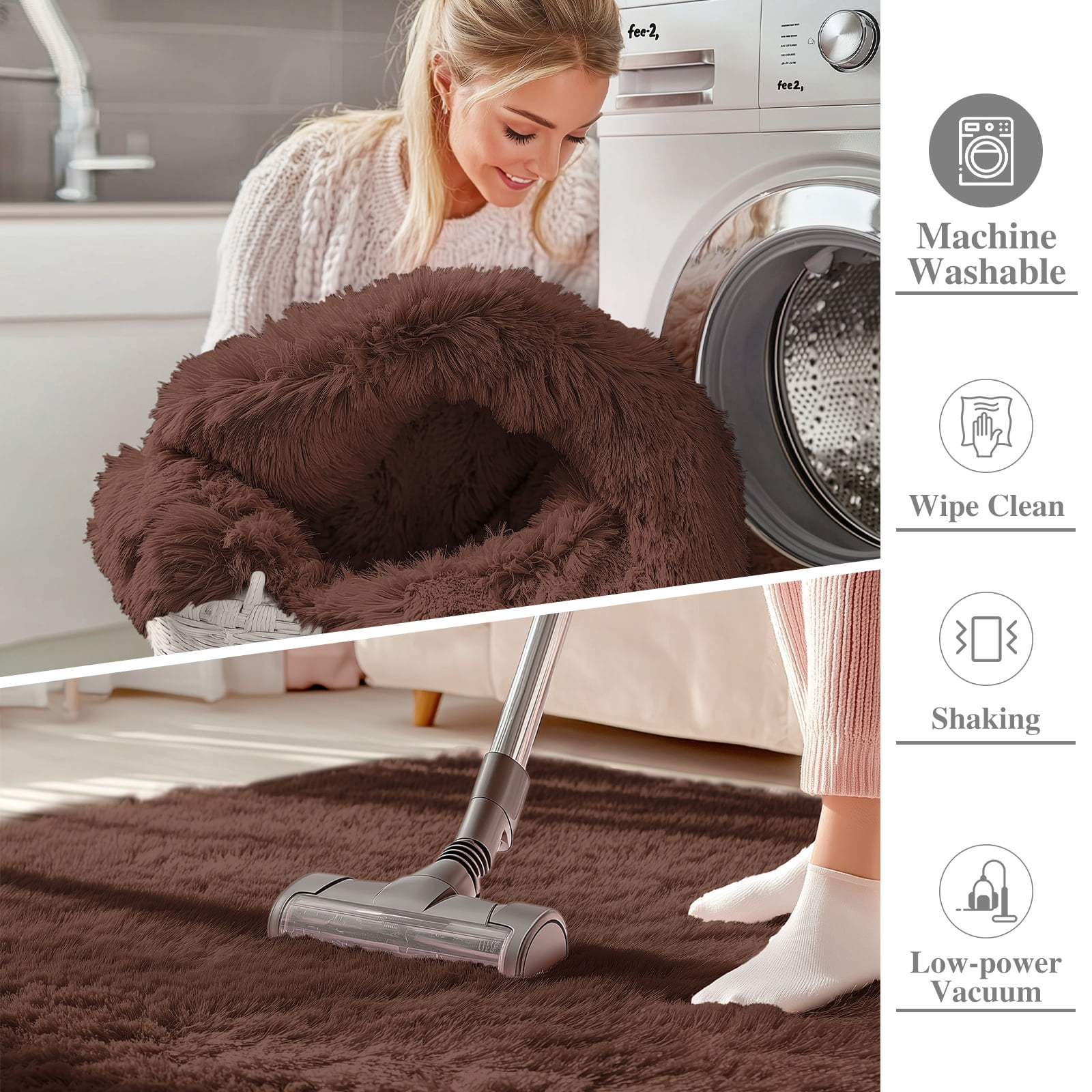 Buganda Area Rugs for Living Room 9'X12', Soft and Fluffy Shaggy Carpet for Pets, Machine Washable Floor Rugs for Bedroom, Coffee