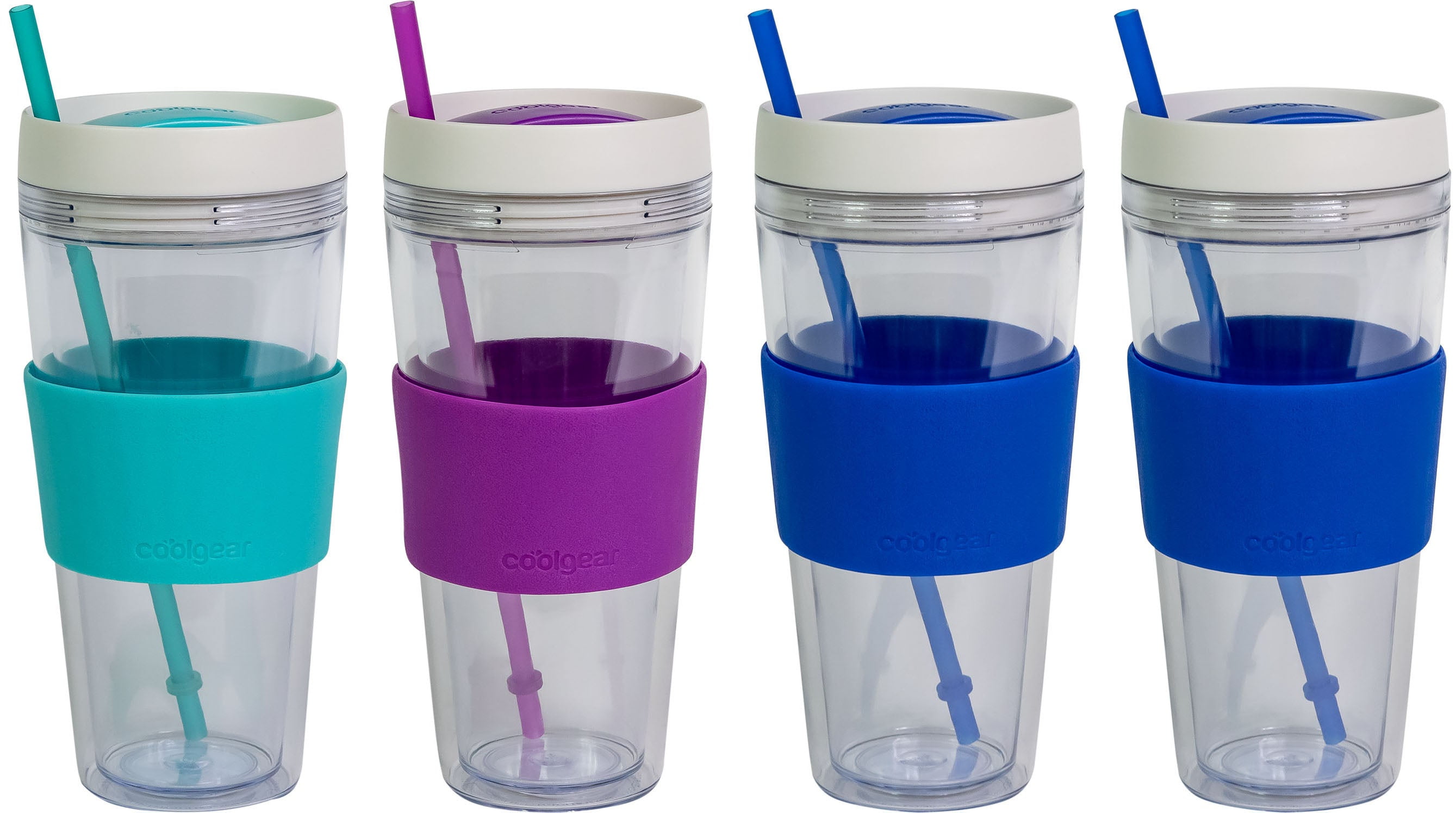 4 Pack COOL GEAR 24 oz Callisto Clear Chiller with Straw and Band