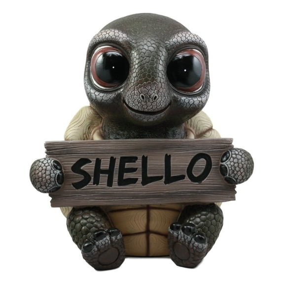 Ebros Large Baby Turtle Holding "Shello" Sign Statue 13"Tall Whimsical Welcome Home Greeter Figurine