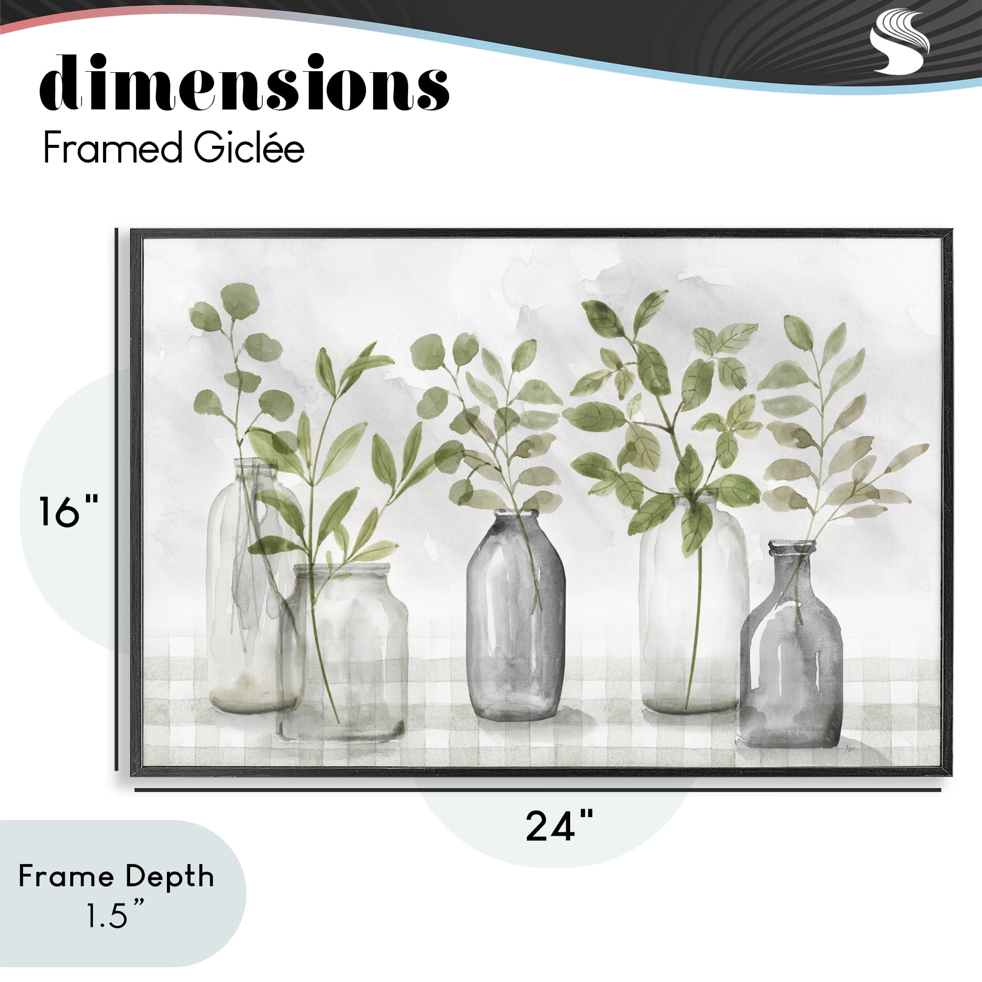 Stupell Industries Greenery Leaves in Vases Black Framed Giclee Art, design by Nan
