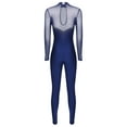 thumbnail image 6 of CHICTRY Women Shiny Rhinestone Mesh Keyhole Back Full Body Unitard Gymnastics Ballet Dance Ice Skating Unitard Navy Blue S, 6 of 7