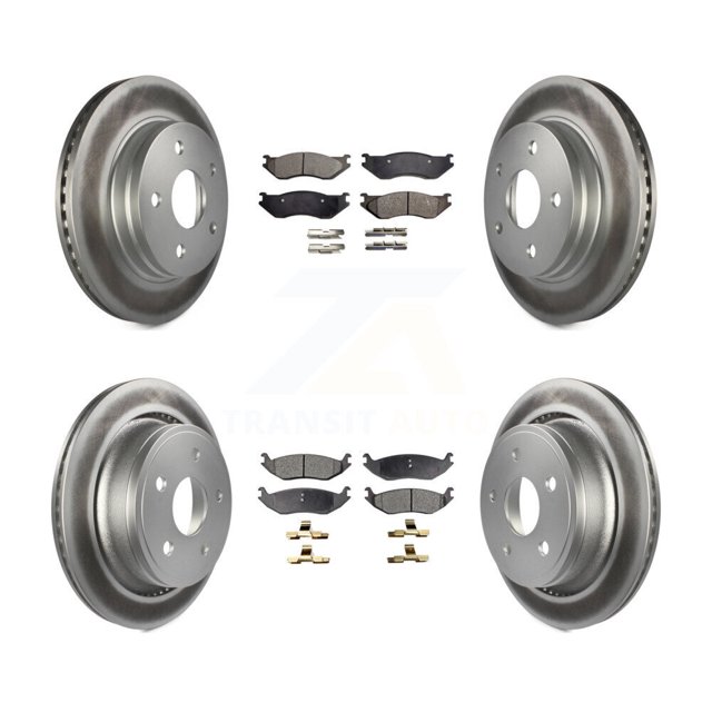 Transit Auto Front Rear Coated Disc Brake Rotors and Semi-Metallic Pads Kit for Car Dodge Ram 1500 Durango KGF-100707