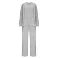 thumbnail image 5 of Women’s Ribbed Knit Two Piece Lounge Set Long Sleeve V Neck Pullover Sweater Top and Wide Leg Pants Soft Comfy Matching Pajama Outfit for Fall and Winter Nights, 5 of 9