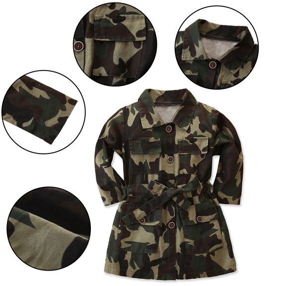 KYAIGUO Kids Baby Girls Camouflage Windbreaker Jacket Coats Casual Button down Trench Coat Toddler Outerwear Spring Fall Outfit Clothes for 1-7 Years