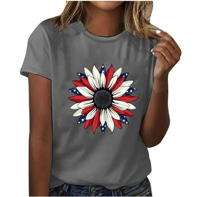 Camisetas de Manga Corta para Mujeres de Longitud Regular de Poliéster Sólido, Camiseta de Fiesta de Mayo Y Blusa Del Festival para la Primavera Y el Verano