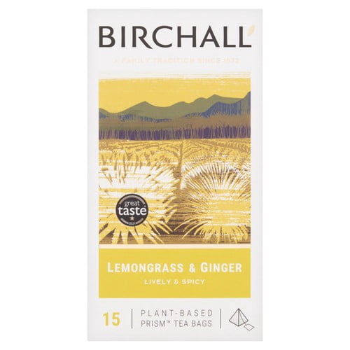 Birchall Lemongrass & Ginger - 15 Prism Tea Bags 15's, British Import (Pack of 3)