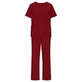 thumbnail image 6 of Scrub Suits for Women V Neck Ruched Top with Pockets & Straight Pants Medical Workwear for Nurses, Pet Care, 6 of 9