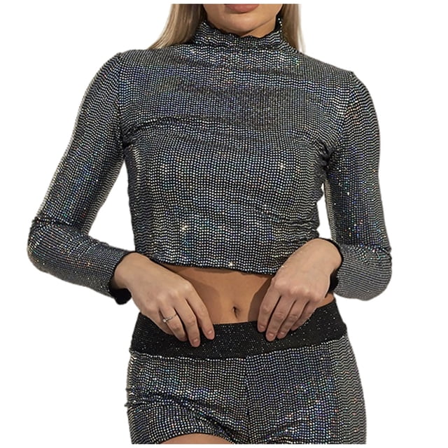 Pompotops Chandail en Molleton à Manches Longues Confortable et Respirant à Col Rond avec Paillettes pour Femmes en Liquidation