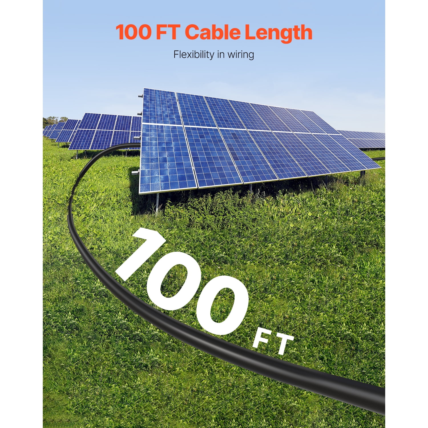 KFFKFF 100FT Solar Panel Extension Cord, 10AWG Solar Cord Extension, 6mm² IP67 Water-Resistant PV Wire for Domestic, Marine and RV Solar Modules, Black
