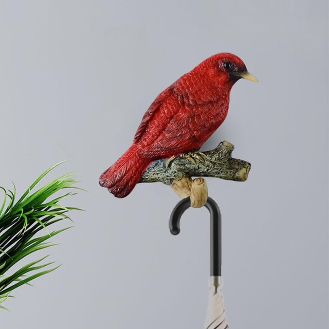 Pájaros reutilizables en una rama Colgador Utensilios Arte de la pared Decoración Estante montado en la pared Mejoras para el hogar Resina de Rojo 12x3.5x9.5cm perfecl Percheros