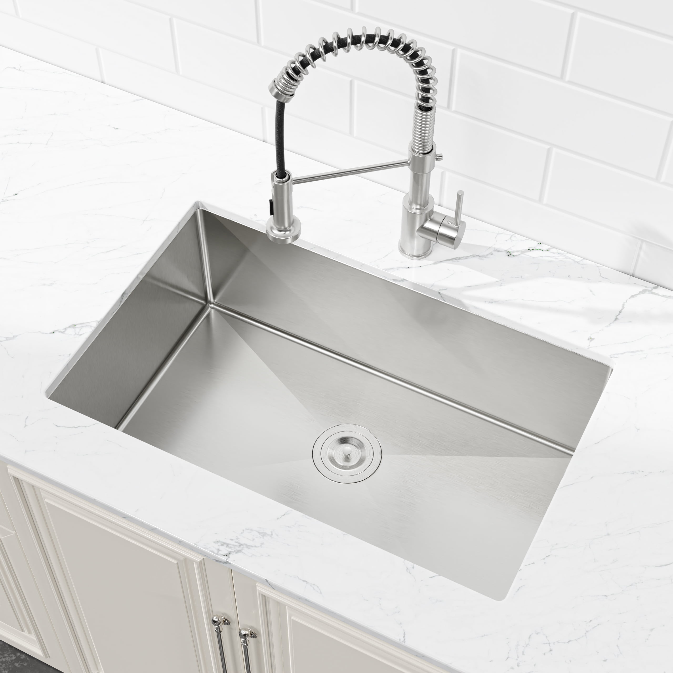 30-in Undermount Stainless Steel Kitchen Sink Single Bowl 16 Gauge Brushed Nickel Handmade Sink with Drain And Hooks