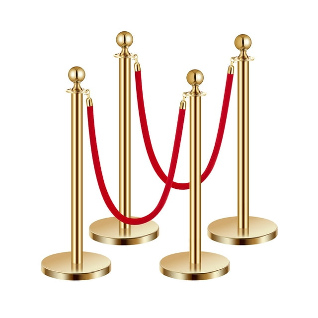 VEVOR 4 Pcs Gold Stanchion Post 2 Red Velvet Ropes Sand Injection Hollow Base