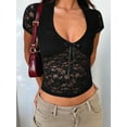 thumbnail image 4 of Women'S Lace Long Sleeve Shirt Low Cut Y2K Slim Fit Top Going Out Club Concert Clothes Black XL, 4 of 7