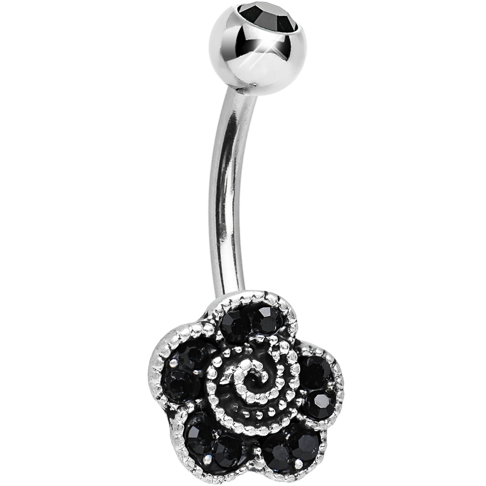 Belly Ring Navel Button Dangle Paved Red Gems Heart Bow Hollow Design YG 