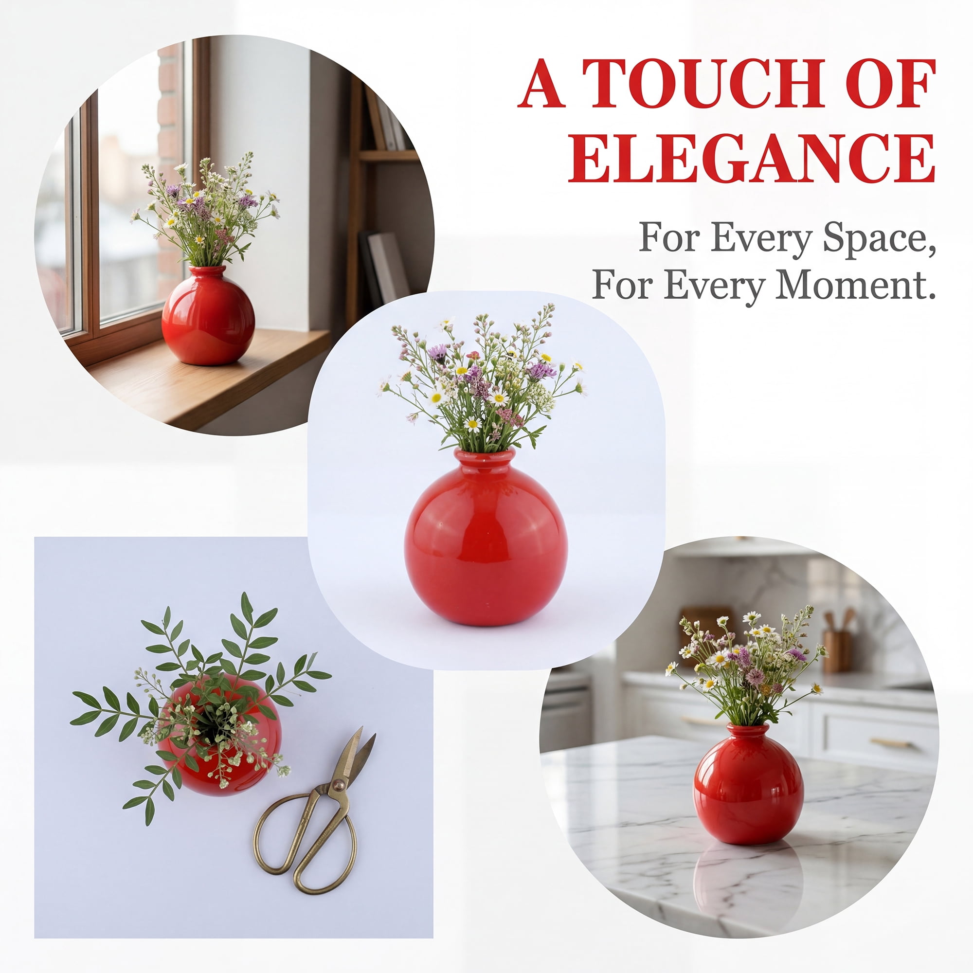 Unique Bargains Small Ceramic Bud Tiny Matte Decorative Vase Red 2.6"L x 2.6"W x 2.8"H