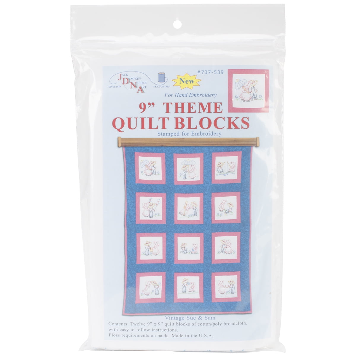 Jack Dempsey Stamped White Lap Quilt Top Sunbonnet Sue 40 by 60-Inch
