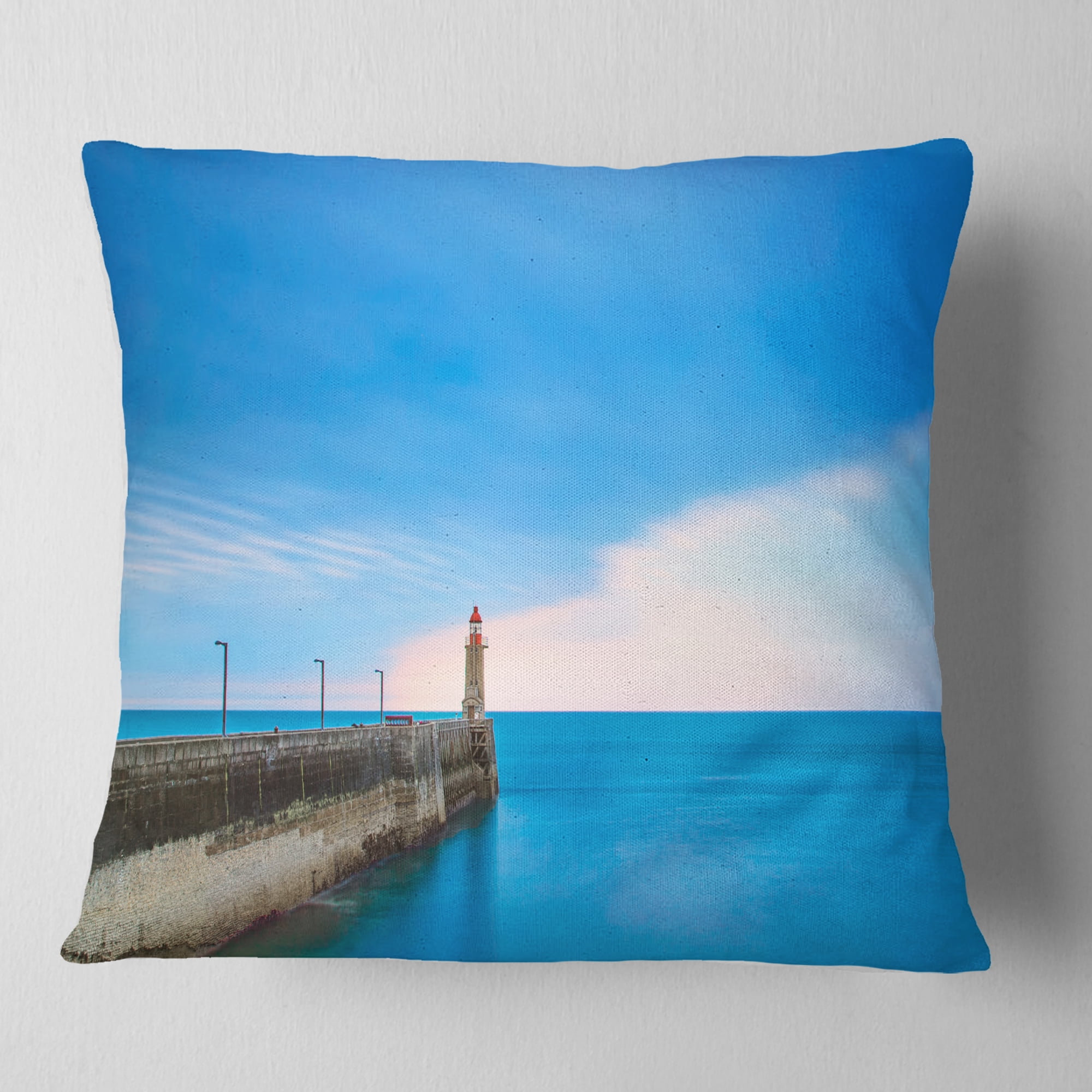 Designart Pier and Lightour in Sunset - Seascape Throw Pillow - 16x16