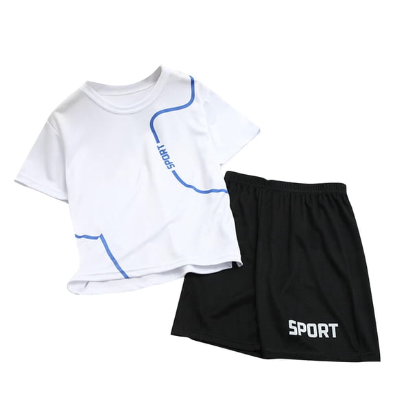Cethrio Athletic Outfit Sets for Boys, Short Sleeve 2 Piece Casual T-Shirts with Shorts White Size 14-16 T