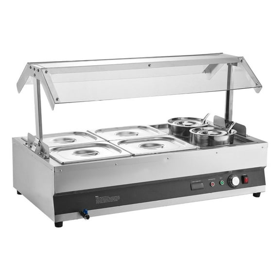 Commercial Soup Warmer 2-Pot & 4-Pan Station - 1500W Electric Food Warmer with Cover, Stainless Steel Bain Marie for Buffet, Restaurant, Keep Food Hot