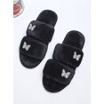 thumbnail image 2 of Rhinestone Butterfly Decor Fluffy Slippers,Women's Four Butterfly Adhesive Decorative Double-strap Flat Slippers, Black Furry Casual Slip-resistant Be, 2 of 5