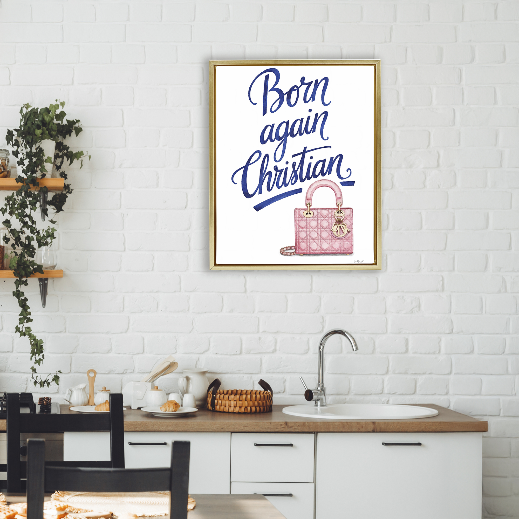 Glam Born Again Christian Gold Framed Floater Canvas Wall Art, design by Amanda Greenwood