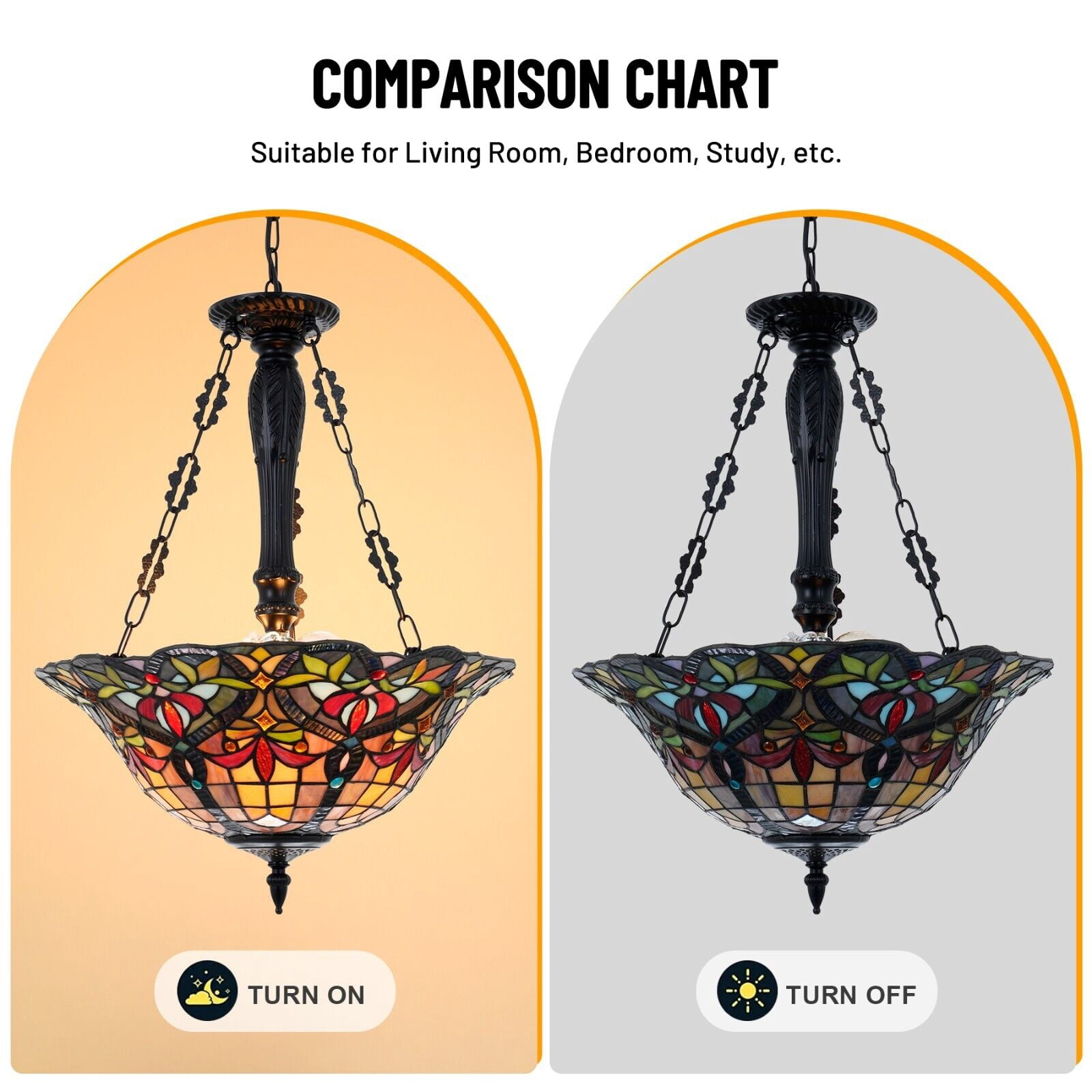 AFANQI 18 inch Tiffany Style Chandelier, 3 Light Stained Glass Dining Room Hanging Chandelier