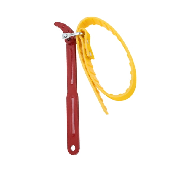 Unique Bargains 270mm Strap Wrench Rubber Steel Handle Adjustable Strap Removal Tool Multi-Purpose Pipe Spanner for Oil Filter Water Filter Red Yellow