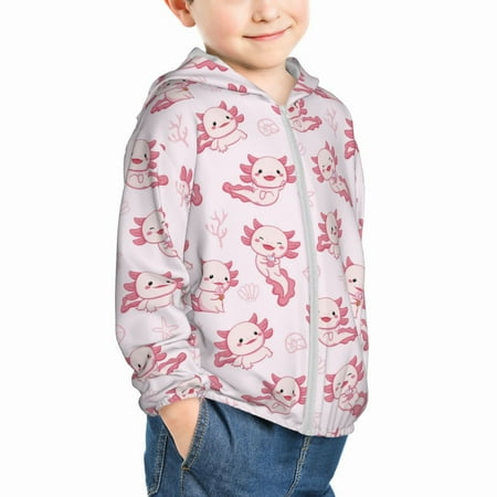 

Uemuo Baby Salamander Pattern Rash Guard for Boys Girls Long Sleeve Swim Shirts UPF 50+ UV Sun Protection Hooded Fishing Shirt with Pocket for Kid-4 Years