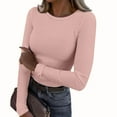 thumbnail image 2 of Womens Long Sleeve Tops Stretch Crewneck Ribbed T-Shirt Slim Fit Casual Basic Tops Pink 2XL, 2 of 6