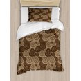 thumbnail image 1 of Brown and Ivory Twin Size Duvet Cover Set, Circles and Oval Triangle Shapes on Brown Toned Background, Decorative 2 Piece Bedding Set with 1 Pillow Sham, Brown Dark Brown and Ivory, by Ambesonne, 1 of 3