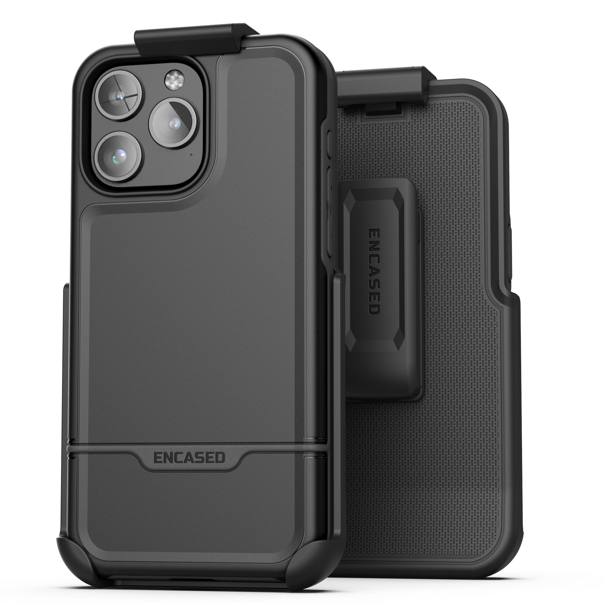 Encased Rebel Designed for iPhone 15 Pro Max Belt Clip Case, Protective Shockproof Phone Case with Holster (Black)