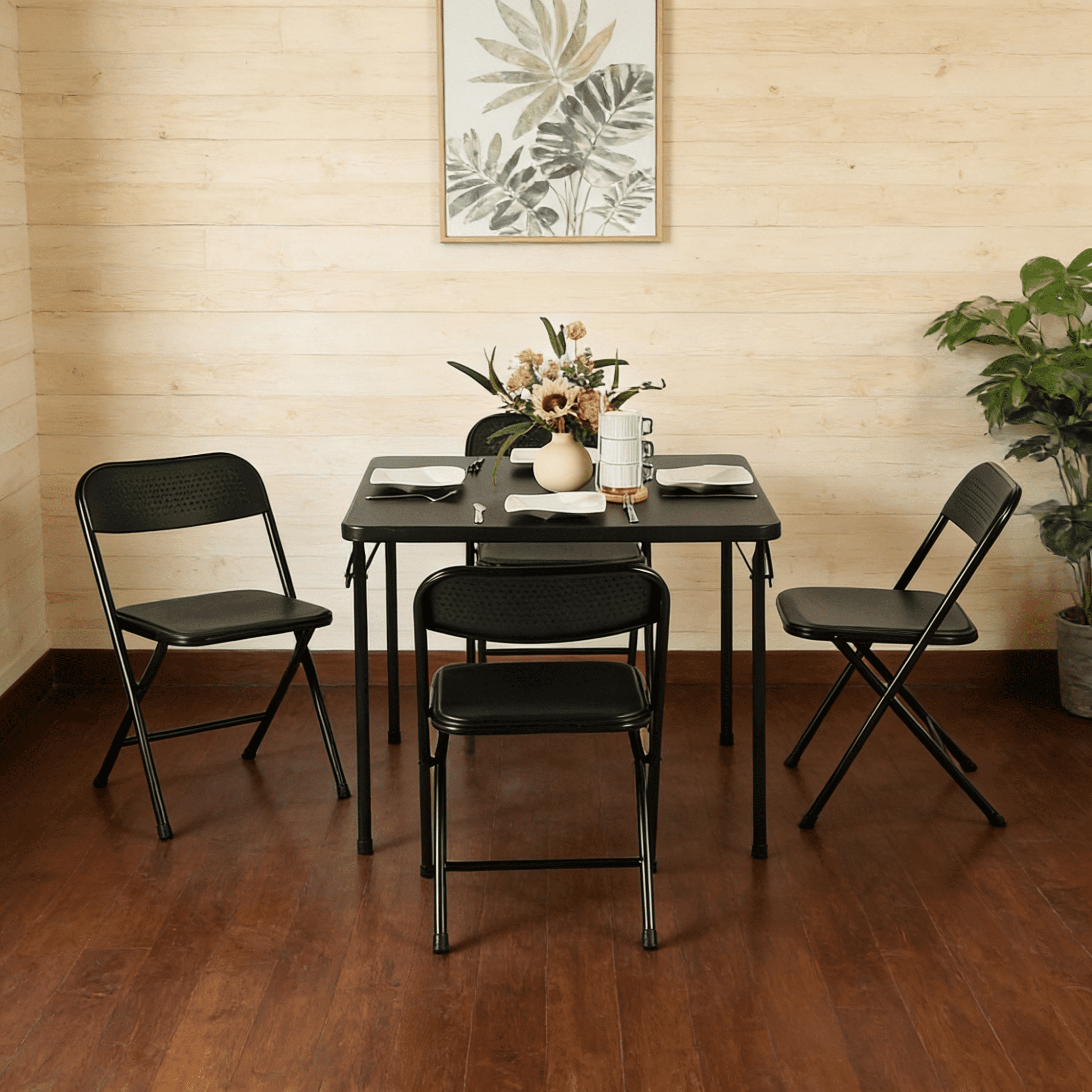 Gewnee 34 Inch Square Folding Table,No Assembly Portable Table,PVC Top with Metal Frame for Dining Room, Living Room, Office & Camping,Black