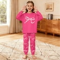 thumbnail image 2 of JIAYUE Girls Kids Pajamas Outs Casual Cartoon Pattern Print Crew Neck Long Sleeve Loose Sleepwear Tops Elastic Waist Ankle-Tied Pants Cozy Loungewear Two Piece Set For Night Comfort Wear,13-14 Years, 2 of 7