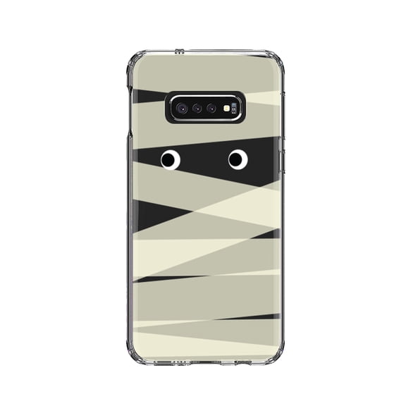 DistinctInk Clear Shockproof Hybrid Case for Samsung Galaxy S10e (5.8" Screen) - TPU Bumper, Acrylic Back, Tempered Glass Screen Protector - Halloween Mummy