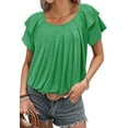 thumbnail image 5 of KISSMODA Short Sleeve Shirts for Women Dressy Casual Summer Blouses Pleated Front Loose Fit Tunic Tops, 5 of 6